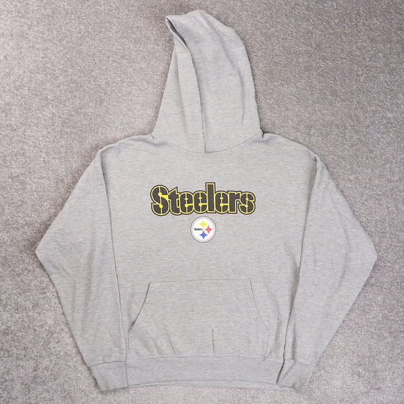 Vintage NFL Pittsburgh Stealers Medium Gray Long Sleeve Pockets Hoodie - Picture 1 of 11